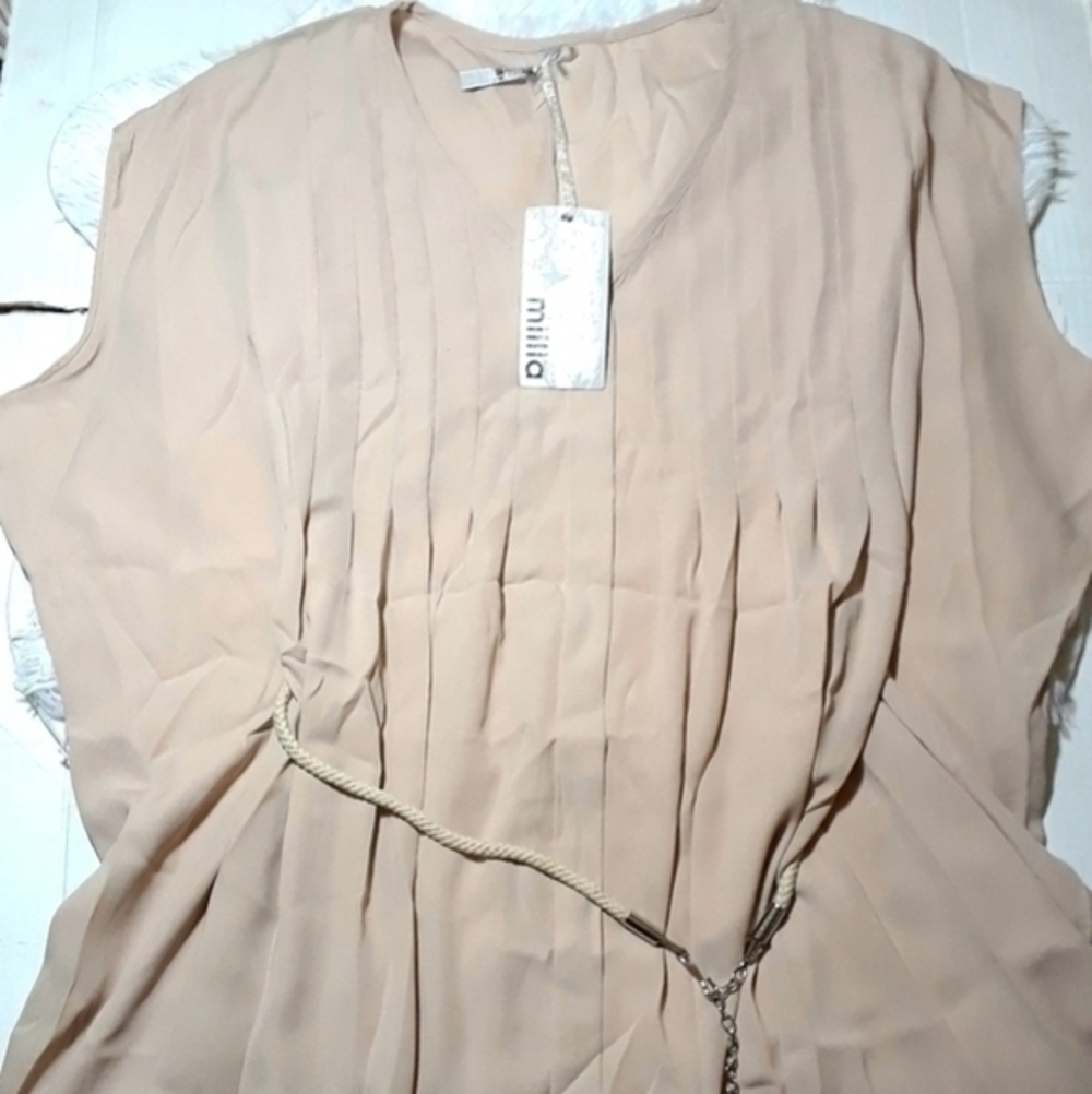 Miila Pleated Front Rope Cinch Cap Bat Wing Shirt